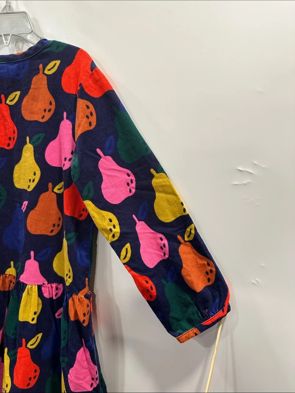 Hanna Andersson Corduroy Dress Long Sleeve Navy Colorful Pear Print Size 120 6/7